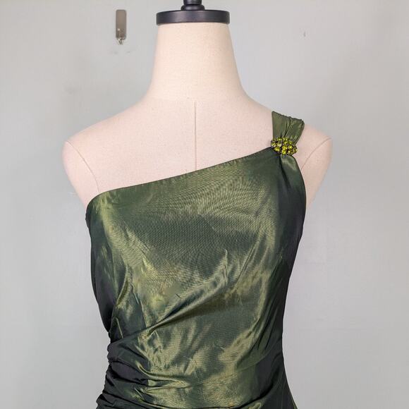 Vintage Rubin Prom Dress Maxi Gown 2 Green Ruffle Y2K Fairy Glam One Shoulder - Picture 4 of 14